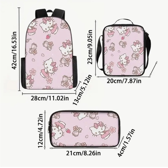 🆕 Hello Kitty Halloween Themed Backpack Set, Oxford Cloth - 3 Piece Travel Bag - Picture 7 of 9